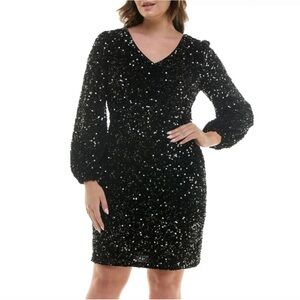 NWT NANETTE LEPORE black Velvet Fully Sequined balloon Sleeve Knee Dress Size 16